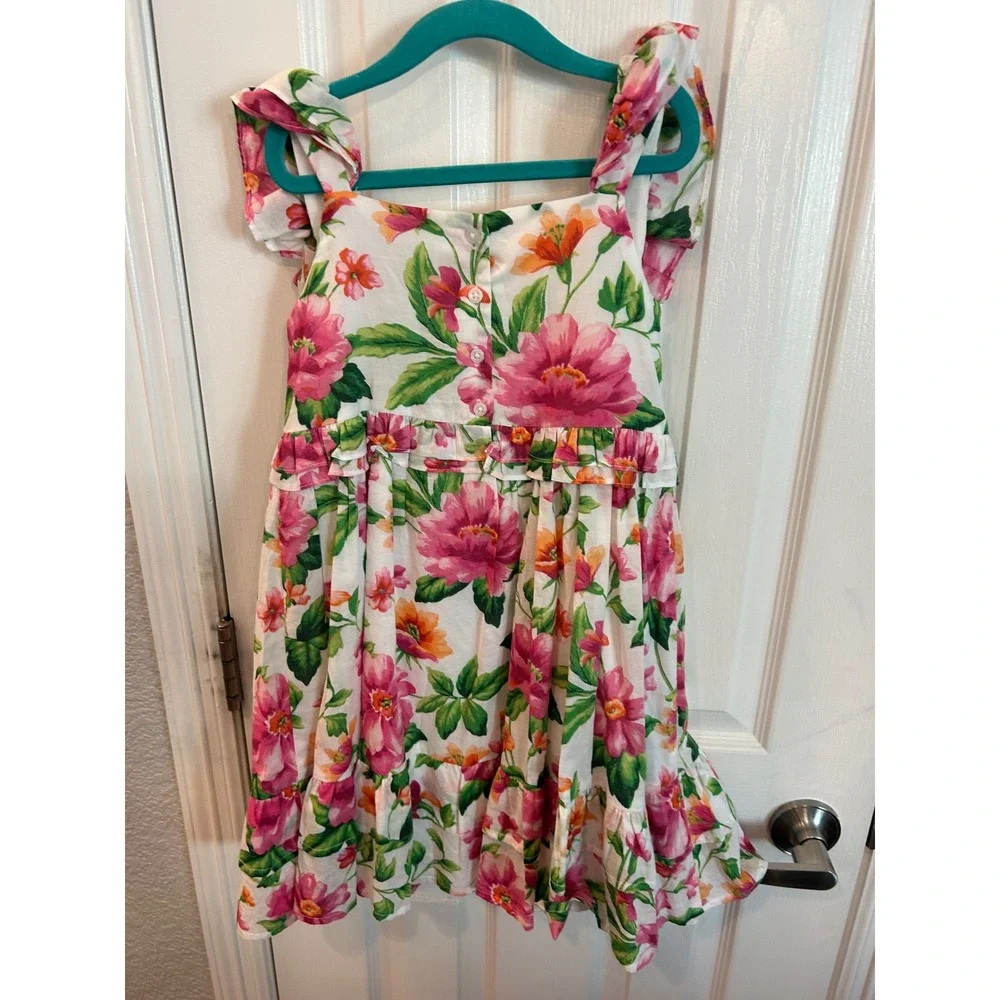 Janie and Jack Floral Dress White Pink Ruffle Tiered Button Back Summer Sundress